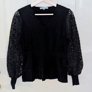 Black Lace Sleeve V-Neck Sweater Top – Whimsigoth Style